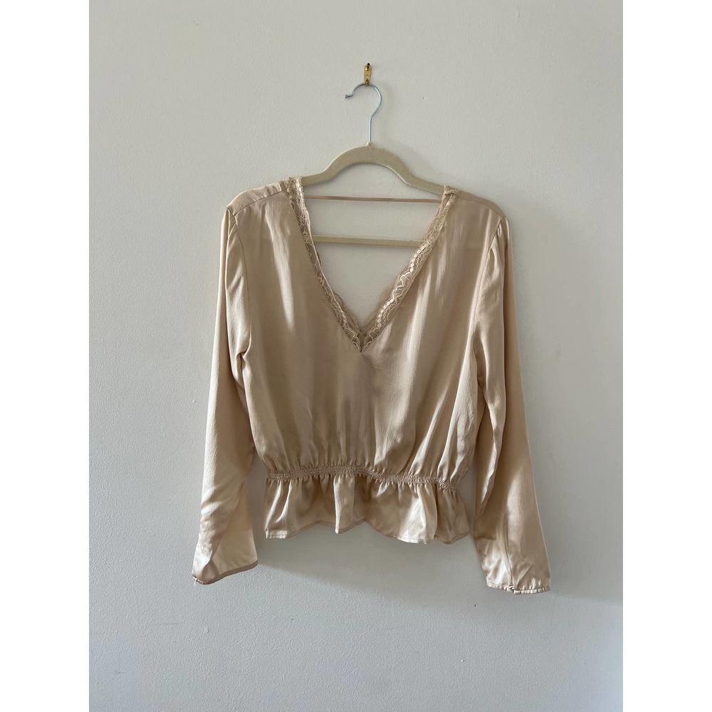 blush silk v neck blouse